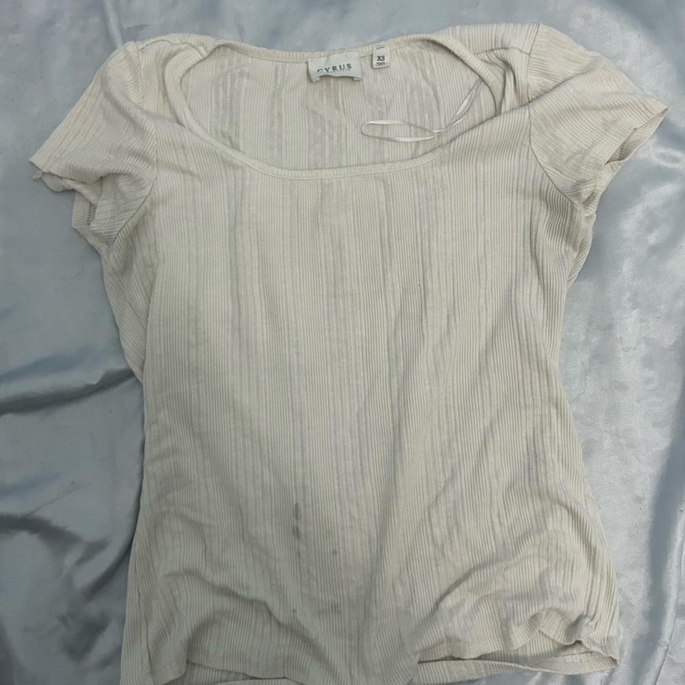 Cyrus Cream Ribbed Fitted T-Shirt